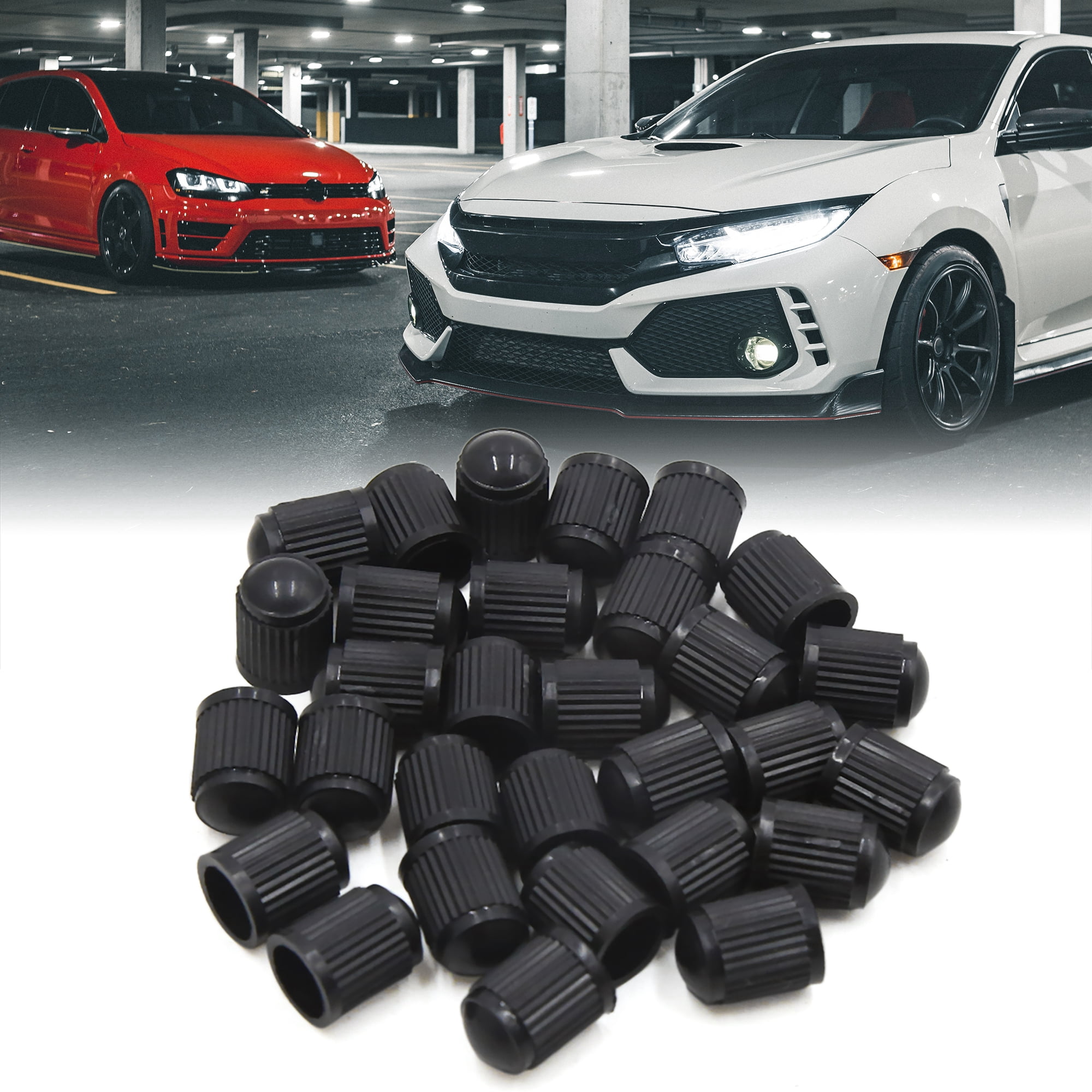30Pcs Black Plastic Car Tire Air Valve Stem Caps Tyre Wheel Rim Dust Cover