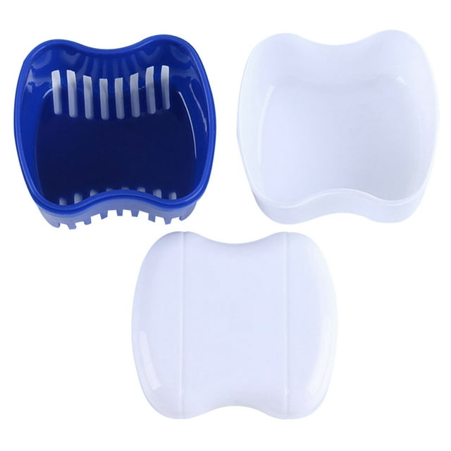 Denture Box Portable Double-layer Denture Bath Case with Basket Net Holder