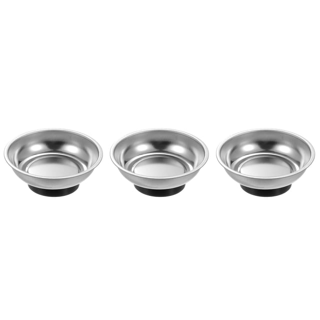 Bandeja magnética redonda Uxcell de 3 piezas 3" x 1" bandeja de herramientas de acero inoxidable para sujetar tornillos, tuercas y pernos