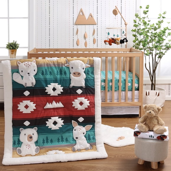 The Peanutshell Ensemble de Literie de Bassinette en Coton Biologique pour Bébés Garçons, Western Woods, 4 Pcs