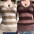 thumbnail image 3 of Women Long Sleeve Sweater Knit Pullover Shirts Casual Sweater Female Peach-heart Neck Striped Fashion Tops, 3 of 7