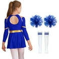 thumbnail image 2 of TiaoBug Kids Cheer Leader Costume Halloween Outfit Long Sleeve Cold Shoulder Cheerleading Dress B Royal Blue 8, 2 of 7