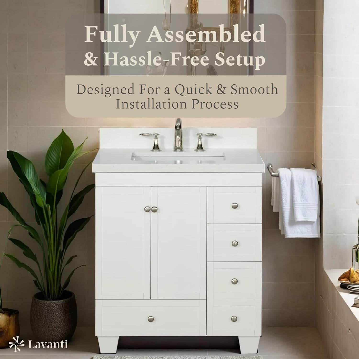 Lavanti Depos Solidwood 30-inch Bathroom Vanity with Sink - Stylish White