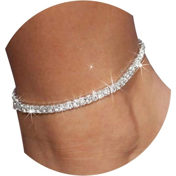 BOOTOOL Heart Rhinestone Ankle Bracelets for Women, Adjustable Silver Shiny Tennis Anklets, Twinkle Cubic Zircon Diamond Anklet Foot Chain Jewelry Gifts