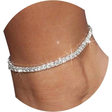 Tarien Heart Rhinestone Ankle Bracelets for Women, Adjustable Silver Shiny Tennis Anklets, Twinkle Cubic Zircon Diamond Anklet Foot Chain Jewelry Gifts