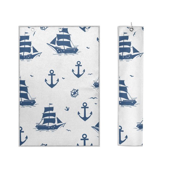 Haosy 2 Pack Magnetic Golf Towel Absorbent Microfiber Waffle Pattern Carabiner Clip Golf Towel 16" x 24", Ships and Anchors