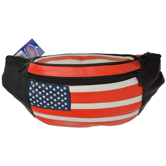 USA Flag Leather Waist Fanny Pack Belt Bag Pouch Travel Hip Purse Men Women 962 AL (C)