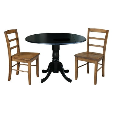 International Concepts Solid Wood 3-Piece Dining Set with 42 in. Dual Drop Leaf Table and 2 Ladder Back Dining Chairs in Black/Pecan