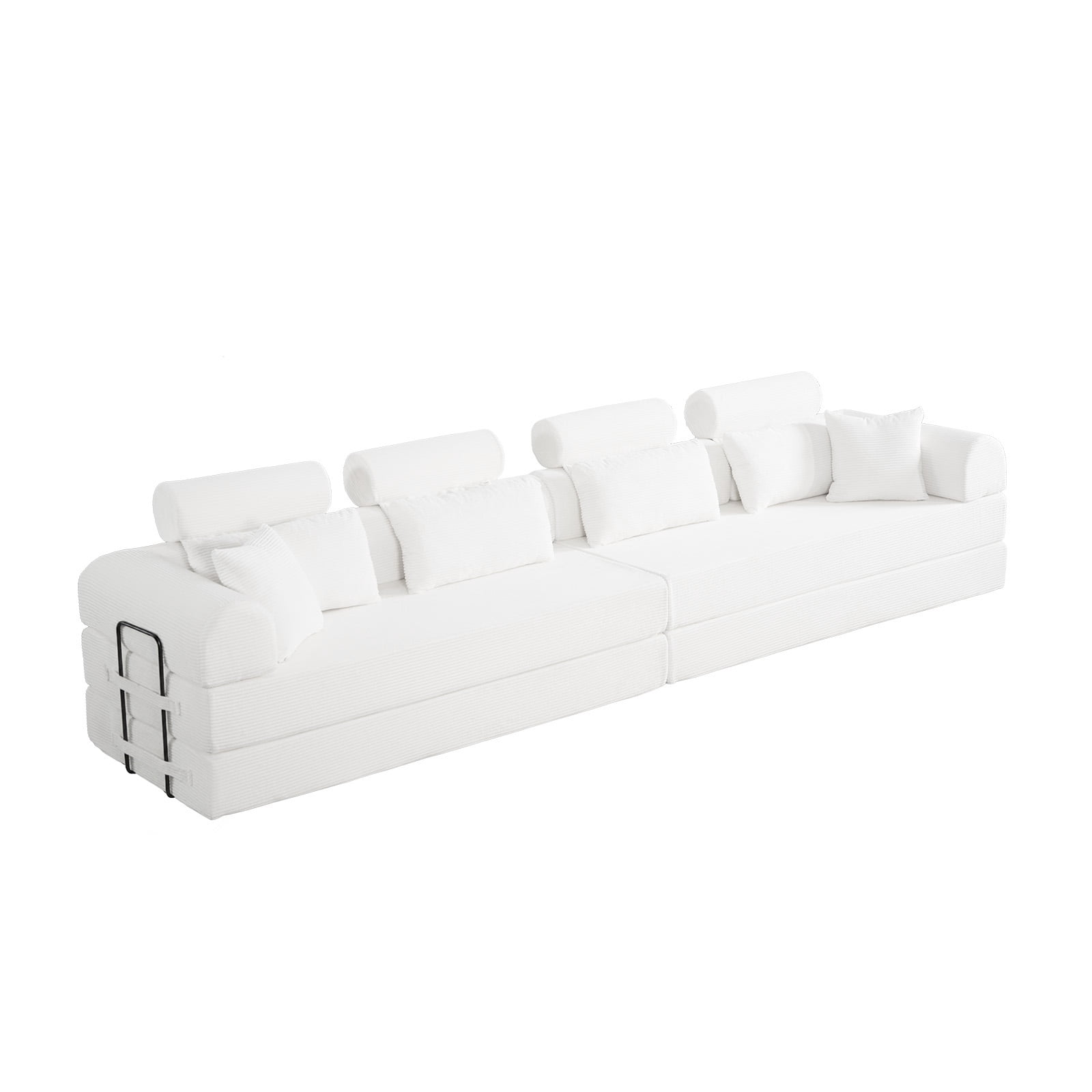 L-Shaped Sectional Sofa Converts to Bed, Corduroy Chaise Lounge with 28D High-Density Foam, No Assembly Compressed Couch for Apartments and Studios, Beige