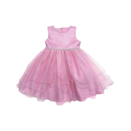 - Little Girls Pink Shimmery Dot Overlaid Satin Elegant Flower Girl Dress