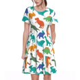 thumbnail image 1 of Balery Colorful Dinosaur Vestidos sueltos de manga corta para mujer, vestidos de verano 2025, vestidos casuales de corte A con vuelo., 1 of 6