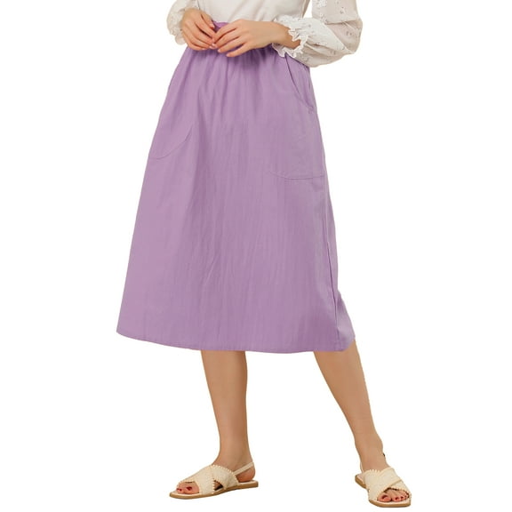 Allegra K Women's Solid Color Peasant Elastic Waist Ruffle Midi Skirt