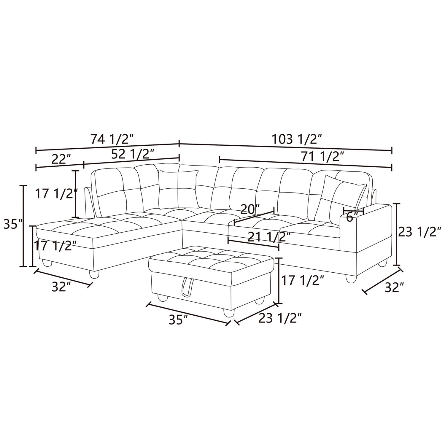 Hommoo Lint & PVC L-Shaped Sectional Couch and Sofa Set, Modern Living Room Furniture Set, Left Side, Dark Blue And Brown