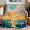 thumbnail image 2 of Impressionist Style Flannel Blanket for Bed,Travel and Camping, Modernism Sunrise Ocean Oil Painting Super Soft Cozy Blanket for All Seasons 32"x48", 2 of 7