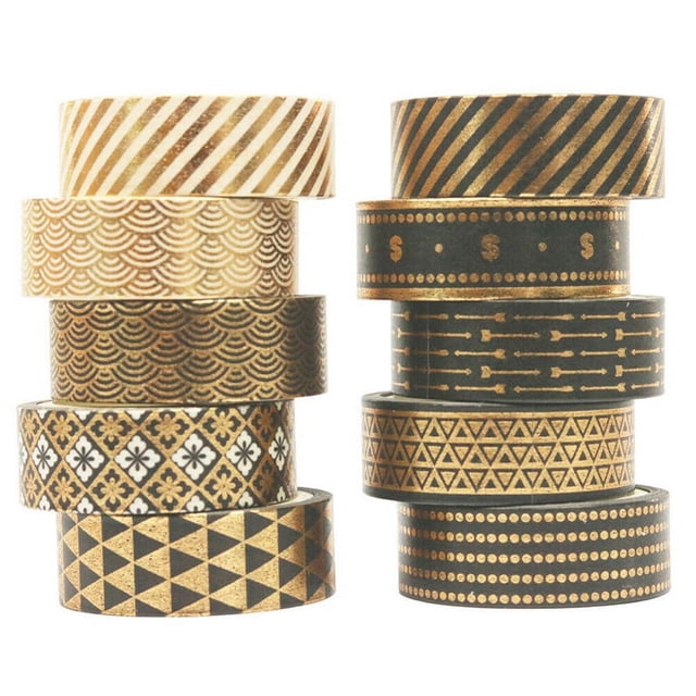 Juego de 10 Rollos de Cinta Washi de LáMina de Negro áLbum de Recortes de Papel Enmascaramiento Adhesivo DIY