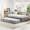 thumbnail image 3 of Harper & Bright Designs Full Size L Shaped Platform Bed with Pop Up Trundle, Wood Upholstered Corner Bed Frame with USB ports, Gray, 3 of 14