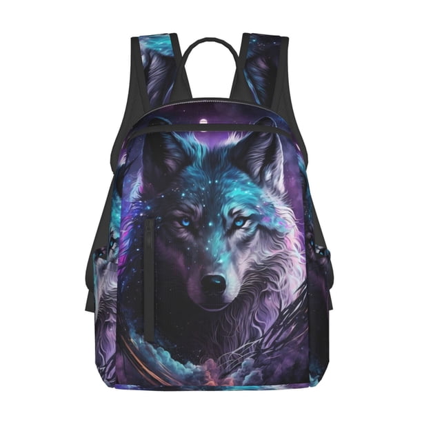 Disketp Purple Sky Wolf Mochila Ligera e Impermeable, Mochila de Día Resistente para Viajes, Senderismo y Uso Diario para Hombre y Mujer