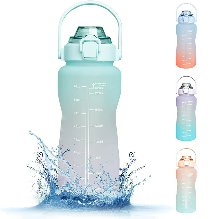 2 L Large Water Bottle with Straw & Motivational Time Marker Reminder, BPA Free Leak-Proof Water Bottles for Women Men Large Water Jug for Fitness Gym