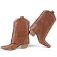 thumbnail image 3 of RONILURN Women's Foldable Cowboy Ankle Boots Pointed Toe Chunky Heel Slip On Rivets Western Boots, 3 of 12