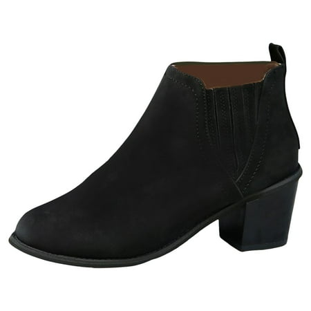 OJSFQUFP Ankle Boots for Women Women s Fashion Boots Cover with Thick Heels and Short Tubing for Large Women s Boots Year Round Waterproof Slip On Shoes Women Black 41
