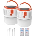 thumbnail image 1 of Solar Camping Lantern XTAUTO Portable 360 Illumination 5 Lighting Mode w/ Remote Control Hook Power Bank 2400mAh Waterproof USB Rechargeable Emergency Light for Camping Hurricanes Power Outage 2-Pack, 1 of 6