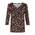thumbnail image 4 of Nouveaux et Tendances T-Shirts Graphiques Uooqdmx pour Femmes, Hauts Boho pour Femmes, Hauts Floraux pour Femmes, Tunique Col en V 2025, T-Shirts Mignons, Hauts de Printemps pour Femmes 2025, Rouge 1 m, 4 of 5
