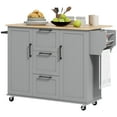 thumbnail image 1 of CoSoTower Rolling Kitchen Cart on Wheels with Drop Leaf, Kitchen Island with 3 Drawers, Solid Wood Top and Towel Rack, Grey, 1 of 7