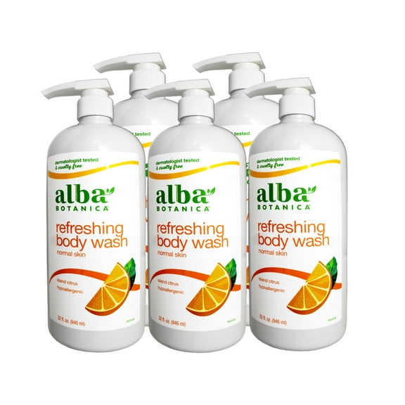 Alba Botanica Refreshing Body Wash, Hypoallergenic, Island Citrus, 32 FL OZ - 5 Pack