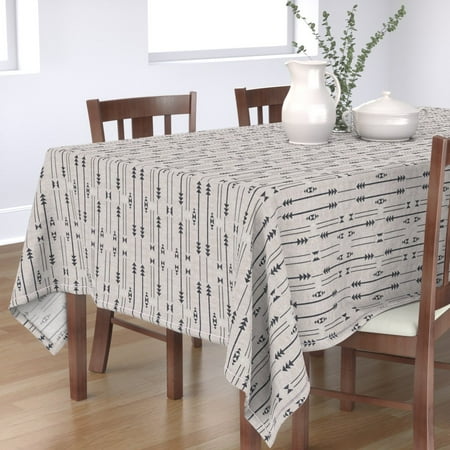 

Cotton Sateen Tablecloth 70 x 144 - French Arrow Line Geo Boho Taupe Gray Geometric Farmhouse Arrows Southwestern Print Custom Table Linens by Spoonflower
