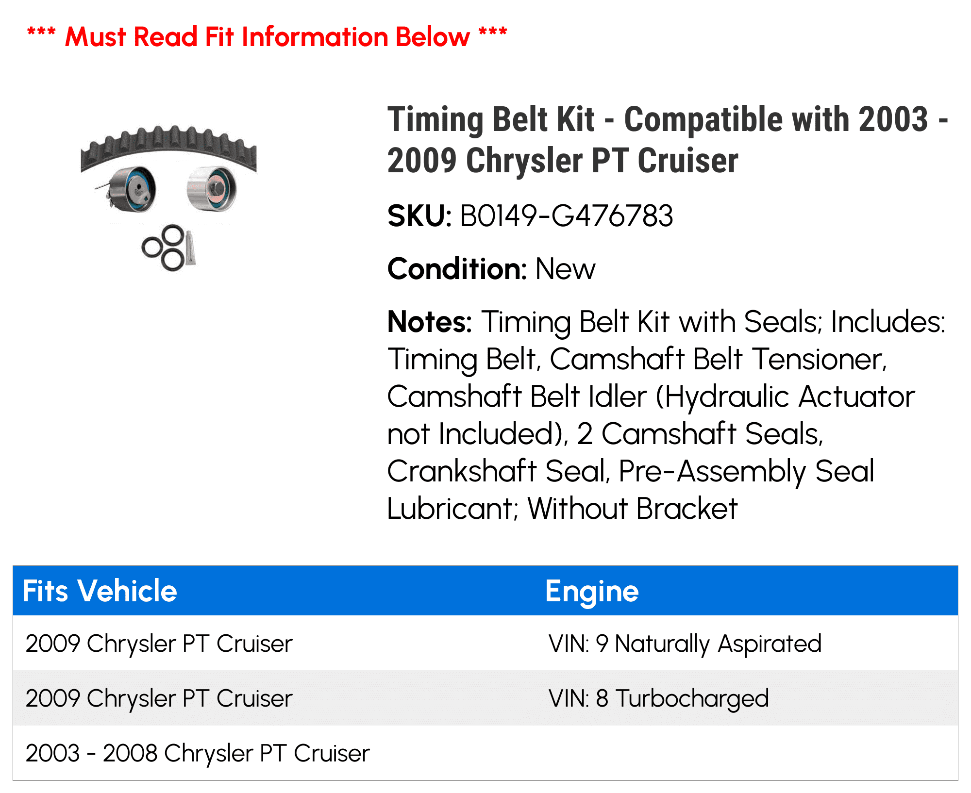 Timing Belt Kit 2001-2002 Chrysler PT Cruiser Dayco