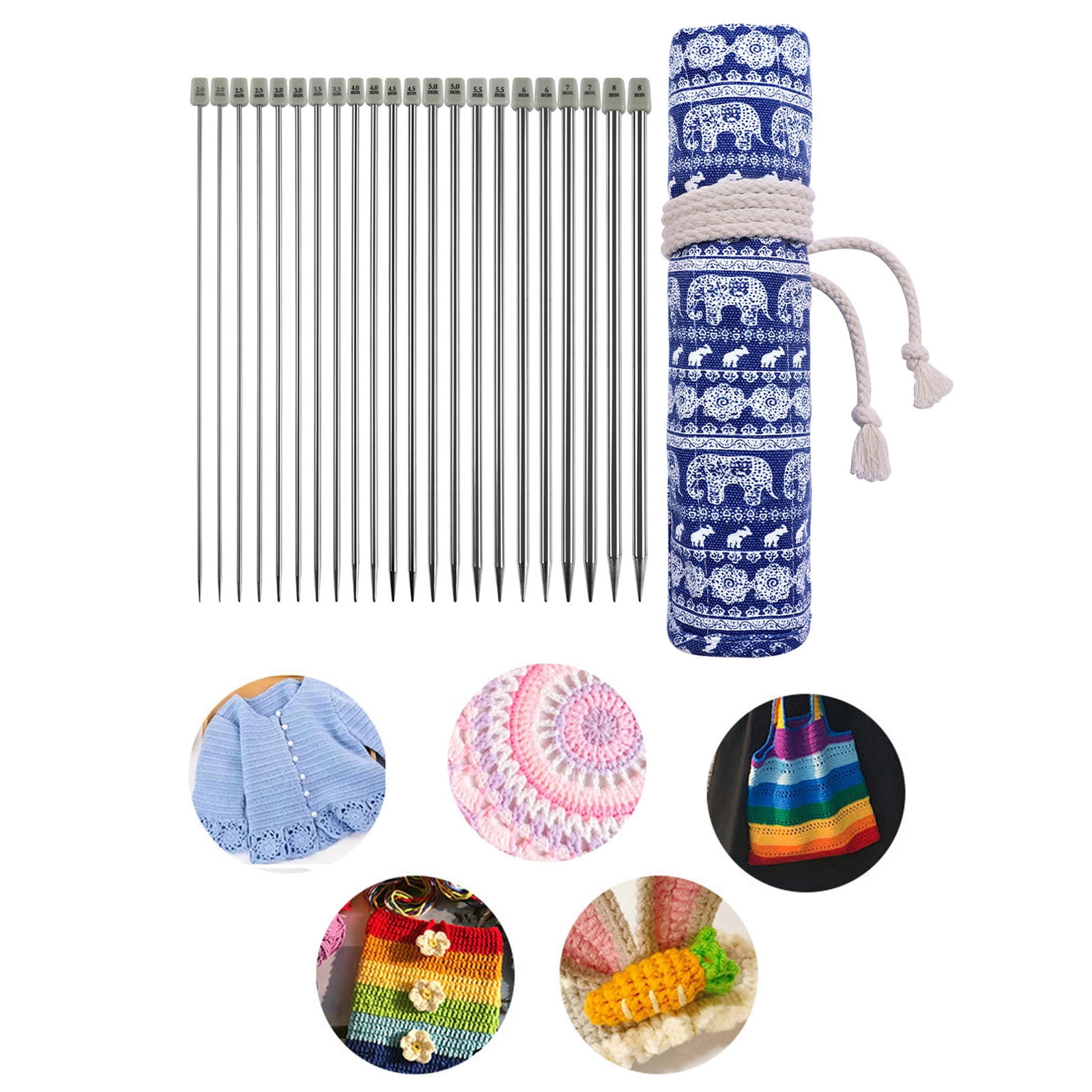 22Pcs Single Pointed Head Knitting Needle Set Long Stainless Steel Straight Knitting Needle for Adult Beginner Knitting