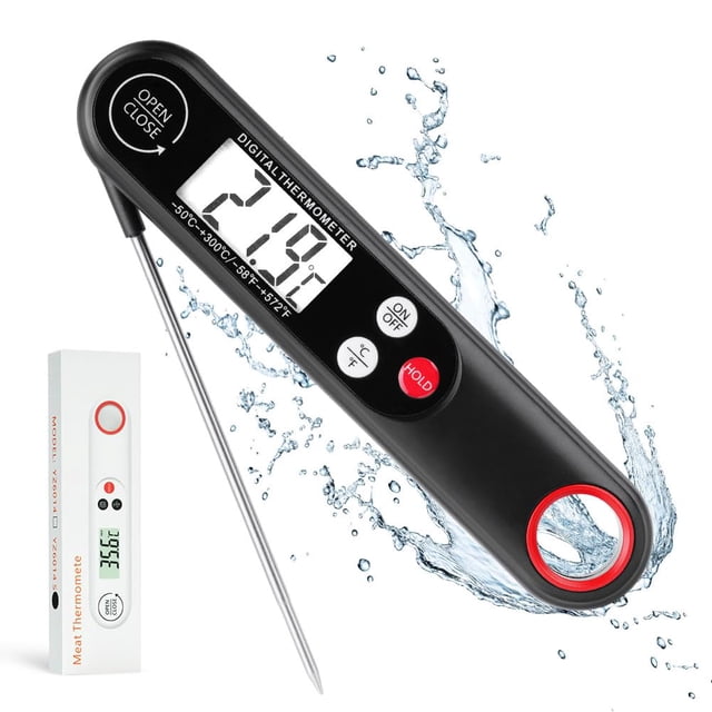 Meat Thermometer, Instant Read Cooking Thermometer, Cooking Thermometer with Foldable Long Probe and Backlight Screen, Perfect for Kitchen Cooking, BBQ, Water,Meat, Milk