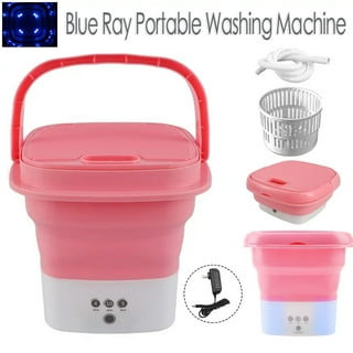 OhhGo Portable Washing Machine, Foldable Mini Small Folding Washer Machine  Dryer Comb with Drain Basket Pipe Blue Ray for Underwear, Socks, Baby