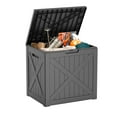 thumbnail image 2 of 32-Gallon Weatherproof Outdoor Storage Box with Woodgrain Finish - Black Resin, 2 of 6