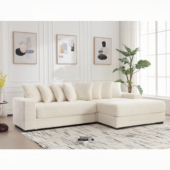 Modern L-Shaped Corduroy Sofa with Right Chaise, 111×60×36", 3-Person