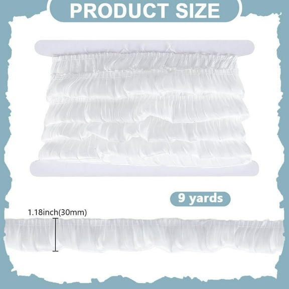 9 Yards(8.2m) Ruffle Lace Trim 3cm Wide White Pleated Fabric Ribbon Chiffon Ruffled Trim for Wedding Bridal Dress Party Decoration Clothes Embellishment