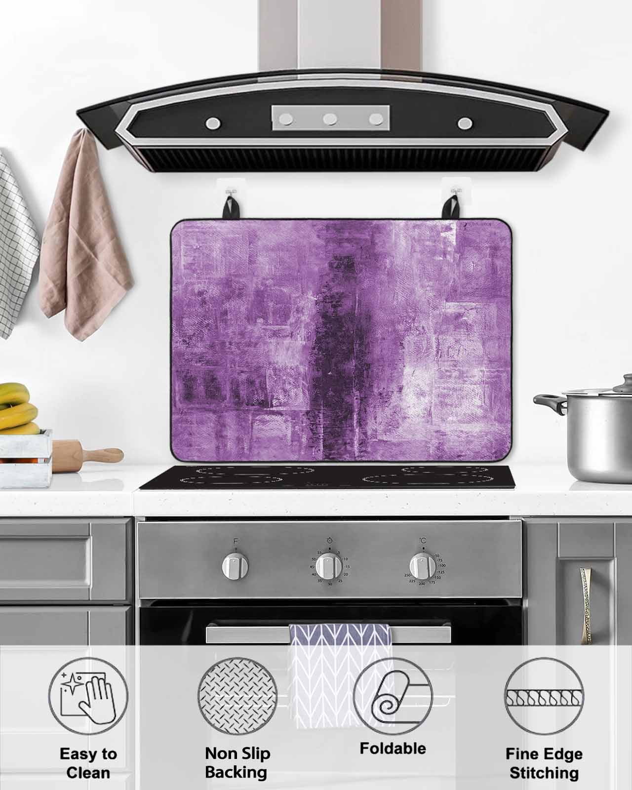 nqOlkjepod Large Induction Cooktop Protector Mat 24"x21", Purple Stove Top Covers for Electric Stove, Retro Oil Painting Modern Abstract Art Aesthetics Stove Burner Cover Mats, Glass Top Stove Cover