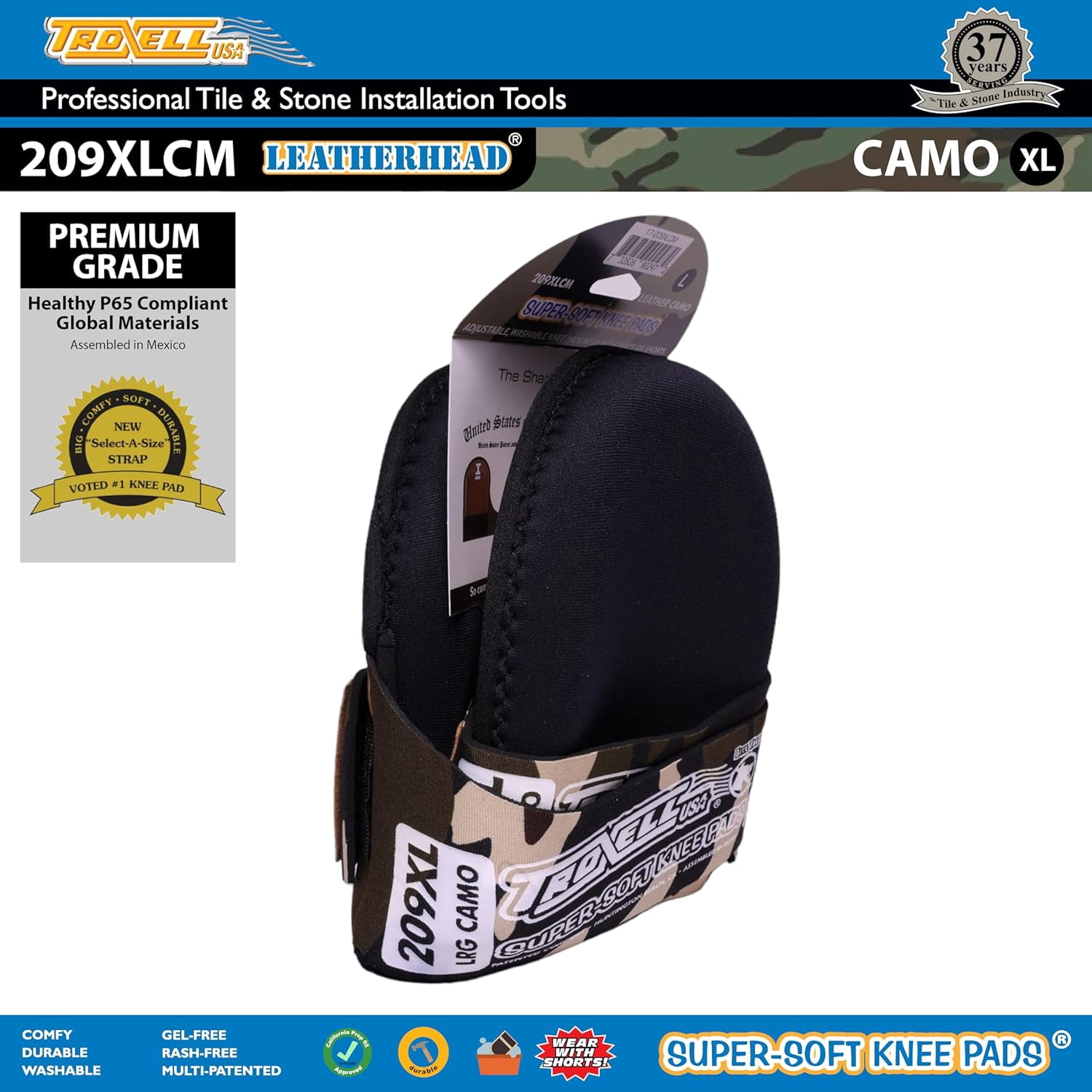 TROXELL USA - SuperSoft LeatherHead Knee Pads (Large Size-Camo)