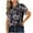 Dark Blue, variant on WREESH Women's Henley Shirt Summer Casual Blouse with Floral Print Short Sleeve Half Button V-Neck Shirt for Women Dark Blue