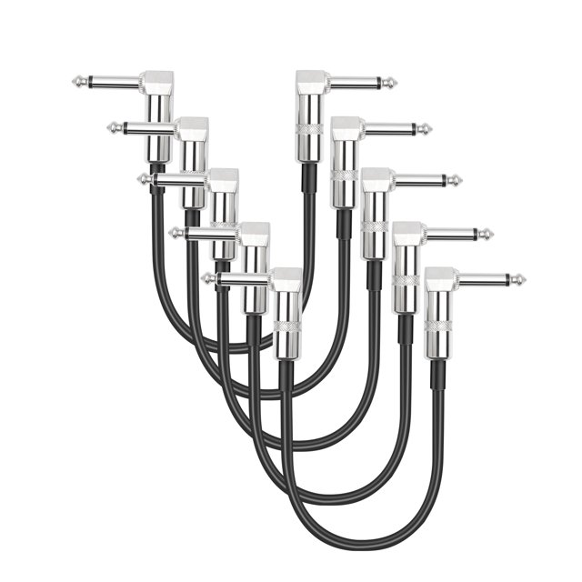 Cable de conexión de guitarra de 6 pulgadas, 1/5 Uds., Cables de conexión de Pedal de guitarra de ángulo recto TS de 1/4 pulgadas
