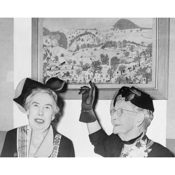 Print: Grandma Moses Donating Her Painting Battle Of Bennington To Mrs