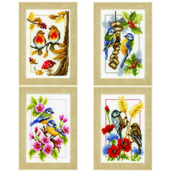 Vervaco Counted Cross Stitch Miniature Kit (Set of 4) Four Seasons 3.2" x 4.8"