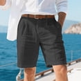 thumbnail image 2 of Dwelliawo Men's Summer Linen Short Elastic Waist 9" Flat Front Cotton Linen Shorts Loose Fit Beach Outfits Linen Dress Straight Leg Classic Black 2XL, 2 of 4