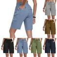 thumbnail image 2 of Qingpeng Womens Cargo Wide Leg Shorts Casual Straight Leg Drawstring Elastic Waisted Tactical Hiking Work Shorts with Pockets, 2 of 8