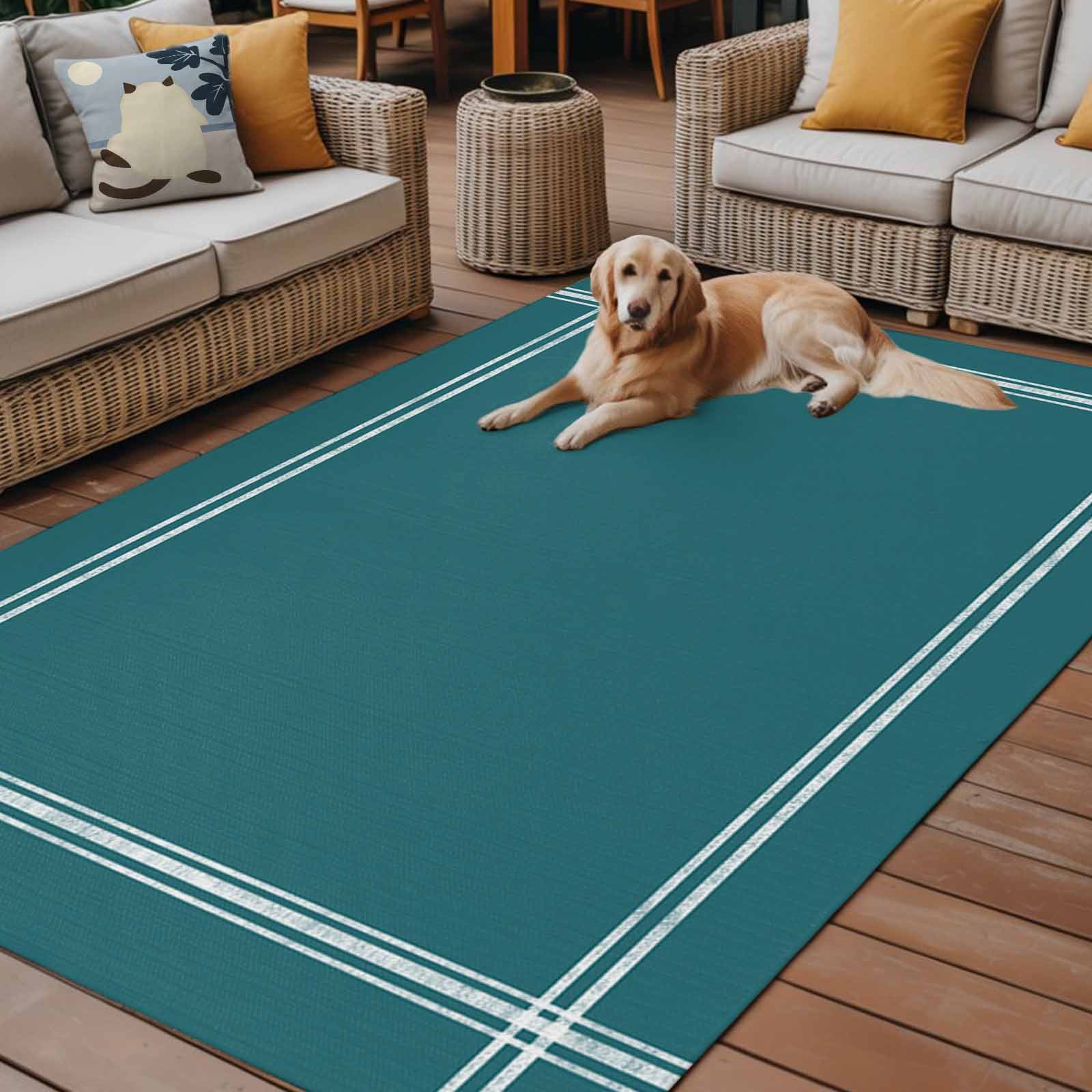 Outdoor Rug 5x8ft Solid Color Large Area Rug Turquoise Indoor Outdoor Carpet Outdoor Rugs Mats for Patio Camping,RV,Front Door, Outside Decor