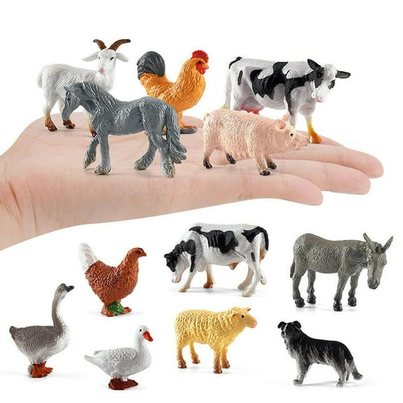 Mini Farm Animal Figures Set, 12 Pcs Figurines Decor Science Educational Learning Cognitive Props
