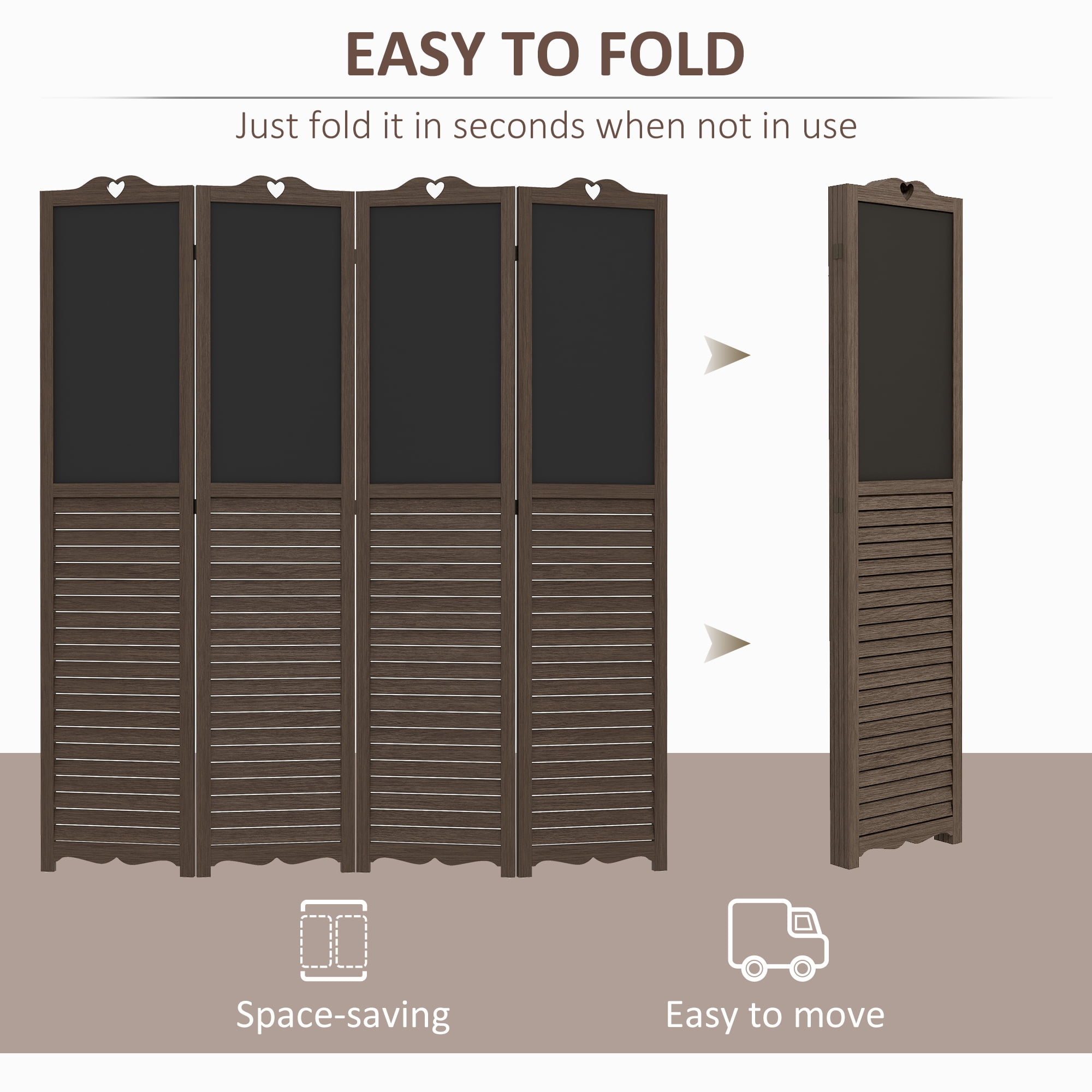 HOMCOM 5.5' 4 Panel Room Divider, Indoor Privacy Screens for Home, Brown