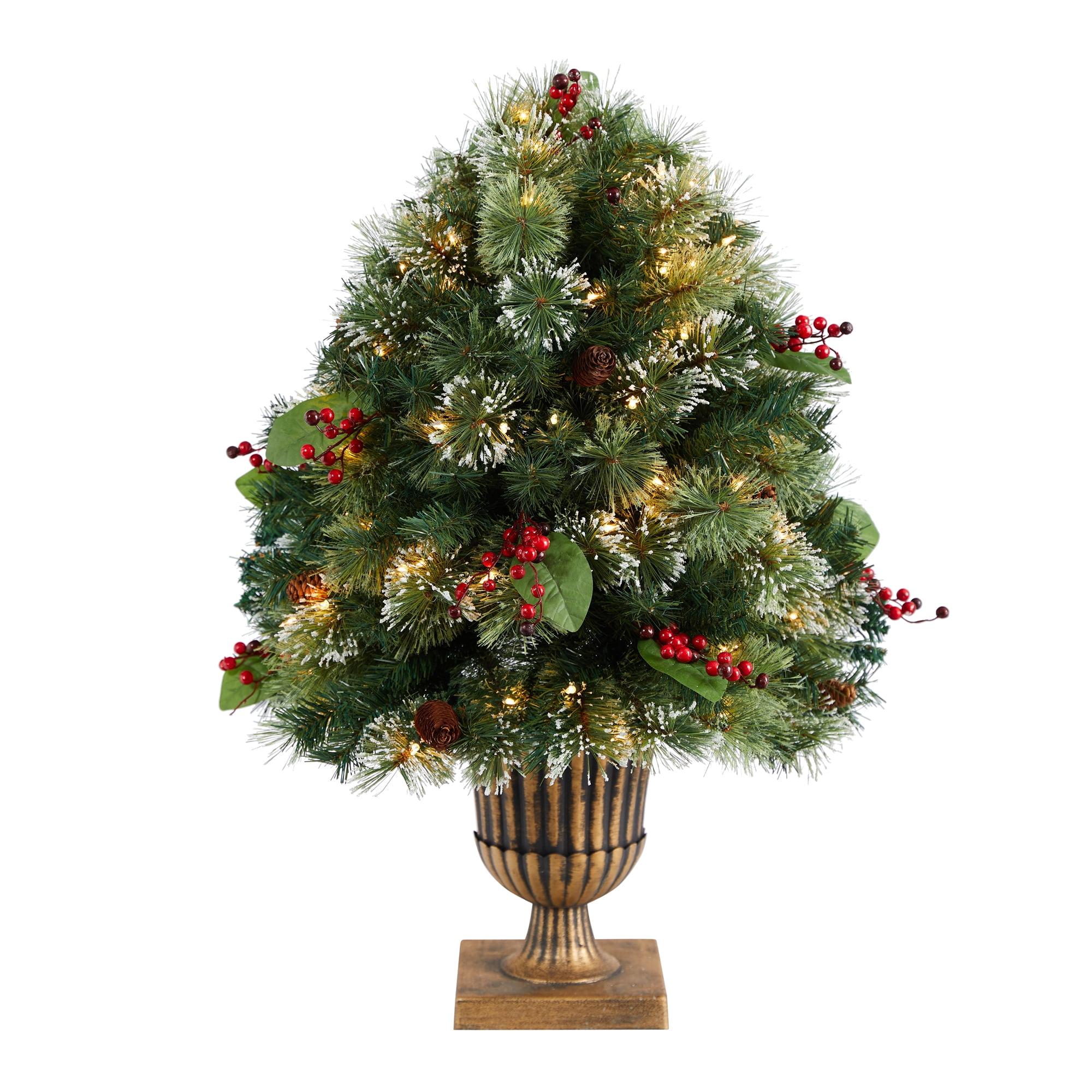 Nearly Natural 3' Holiday PreLit Snow Tip Greenery, Berries and