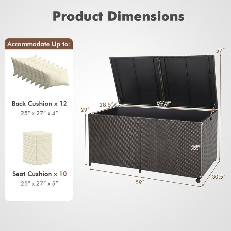 Gymax Large Outdoor Patio 175 Gallon Rattan Wicker Deck Storage