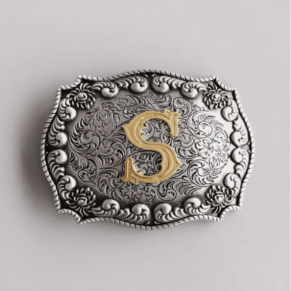 Western Men‘s Zinc alloy Leather Belt Buckle Initial Letter S shape Pattern